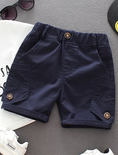  Kinder Jungen Kurze Hose Einfarbig Schnell Trocknend Kurze Hose Schule Baumwolle Niedlich Täglich Gelb Blau Grau Mittlere Taille