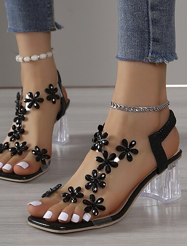  sandales à talons transparents ornées de strass et de fleurs pour femmes – chaussures élégantes à talons hauts et à bout ouvert pour les mariages et les occasions spéciales
