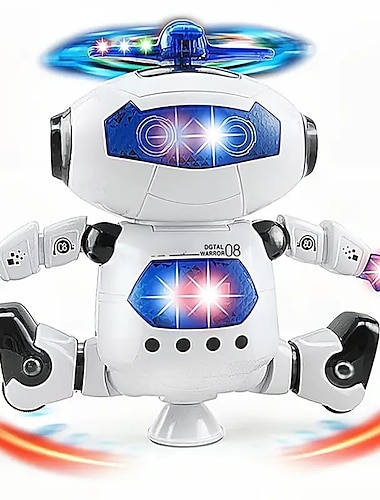  Музыкальная прогулочная танцевальная игрушка-робот для детей, мигающие огни, вращение тела на 360° для малышей, мальчиков и девочек, забавная игрушечная фигурка (модель 1)