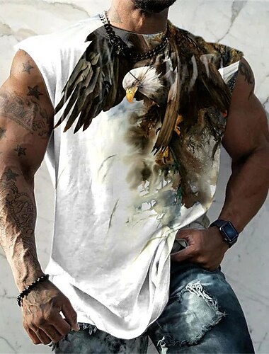  Homme Graphic Animal Aigle Top T-shirt sans manches pour hommes Sans Manches Sangles T-shirt 3D effet Col Ras du Cou Chemise Mode Design Muscle du quotidien Des sports Gymnastique Blanche Jaune Rouge