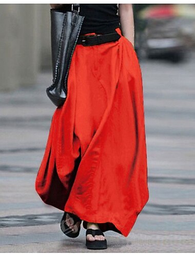  نسائي أساسي الخريف طويل للأرض التنانير لون سادة جيب شارع كاجوال / يومي أسود أحمر رمادي غامق الصيف قطن بوليستر