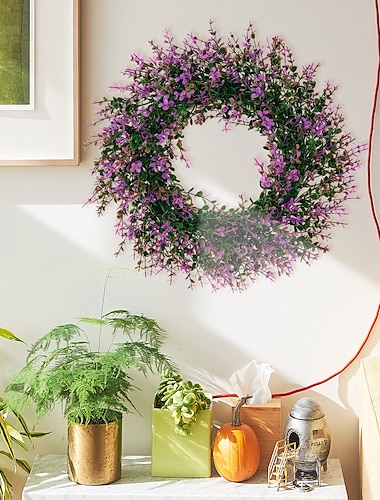  wisteria vid círculo idílico corona rústica granja decorativa floral corona para puerta delantera ventana boda primavera púrpura