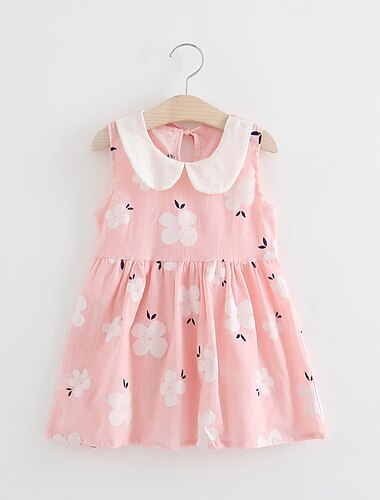  Kinder Mädchen Kleid Einfarbig Geometrisch Kurzarm Schule Niedlich Täglich Baumwolle Knielang Sommerkleid Sommer Frühling 3-7 Jahre Schwarz Gelb Rosa