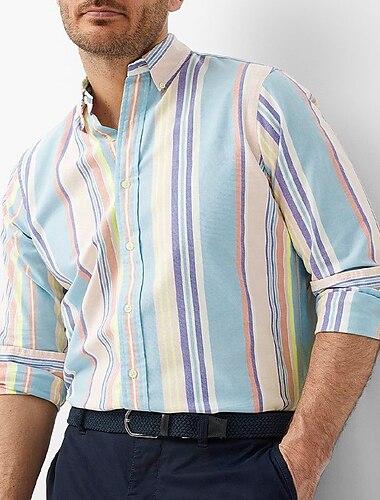  Herre Skjorte Casual skjorte Button Up skjorte Stribede skjorter Lyserød Blå Grøn Grå Langærmet Grafisk Stribet Aftæpning Ferierejse Gade Trykt mønster Tøj Polyester Stilfuld Moderne Moderne Afslappet