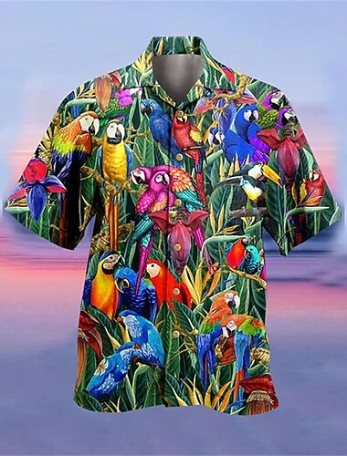  Voor heren Hippie Bus Overhemd Hawaiiaans overhemd Aloha-shirt Korte mouw Overhemd Strijkijzer Tropisch Modieus Hawaii Casual Strand Hawaii Lichtgeel Blauw-Groen Zwart S M L
