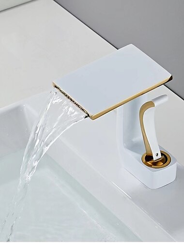  Wasserfall-Waschbecken-Mischbatterie, Messing-Badarmaturen, Einhandgriff, ein Loch mit heißem und kaltem Schlauch, Wasserhahn an Deck montiert