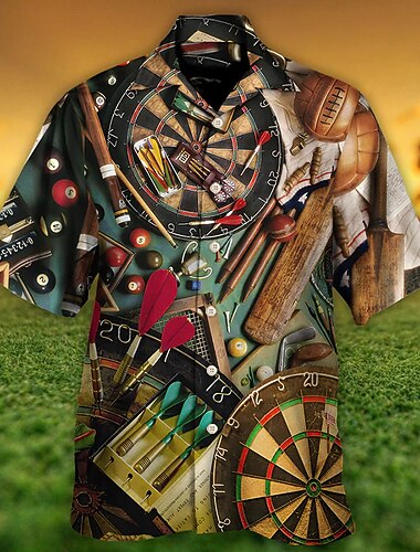  Herre Dart Skjorte Hawaii skjorte Aloha skjorte Kortermet Skjorte Aftæpning Mote Designer Fritid Gate Daglig Ferie Svart Rød Blå 3D-utskrift S M L