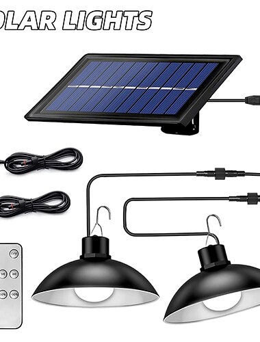  lampade a sospensione solari per esterni interni dimmerabili ip65 impermeabili a doppia testa luce solare con cavo da 3 m e telecomando