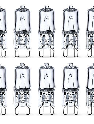  BAJCR Lighting Halogen Light Bulb G9 T4 40W JCD Bi-Pin (10 Pack) for Chandeliers, Pendants, Cabinet Lights, Landscape Lights, Desk and Floor Lamps, Wall Sconces, 230V Dimmable, 2800K Warm White