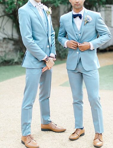  Небесно-голубые мужские пляжные свадебные костюмы, однотонные костюмы из 3 предметов, однобортный костюм на заказ, с двумя пуговицами, 2024 г.