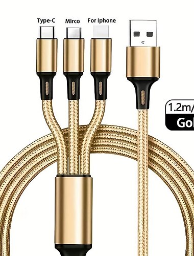  3 in 1 kabels, telefoonoplader a/c naar telefoon +type c+micro nylon gevlochten sync adapter voor android/telefoon/tablets, 3d legering +tpe connector, dikke koperen kern 47.24 inch/ 3.94ft