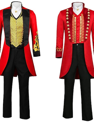  De grootste showman Phineas Taylor Barnum Blouse / overhemd Broeken Cosplay kostuum Voor heren Film cosplay Feest Zwart Rood Jas Blouse Broeken