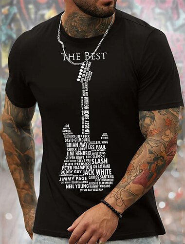  Herren Grafikdrucke Musikinstrument Hobby T Shirt Grafischen T-Shirt Baumwolle Kurze Ärmel Grafik Hemd Schwarz Weiß Marinenblau Bequemes T-Shirt Urlaub Straße Modedesigner-Kleidung