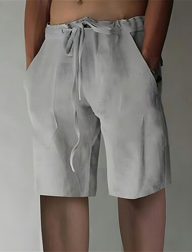  Herren Leinenshorts Kurze Hosen Sommer-Shorts Kordelzug Elastische Taille Vordertasche Glatt Komfort Weich Knielänge Casual Täglich Modisch Klassicher Stil Schwarz Weiß