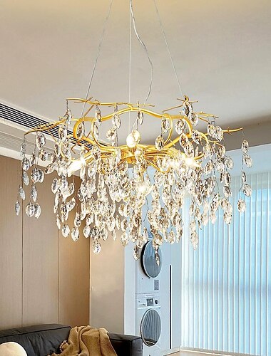  krystall lysekrone 6 lamper 23,5 tommer/ 8 lamper 31,2 i moderne gull lysekrone belysning grener restaurant regndråpe lysekrone hengende lamper ac110v ac220v