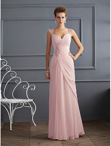  Meerjungfrau Abendkleid Elegantes Kleid Formal Hochzeitsgast Bodenlang Ärmellos Spaghetti-Träger Chiffon mit Strass Raffung 2025