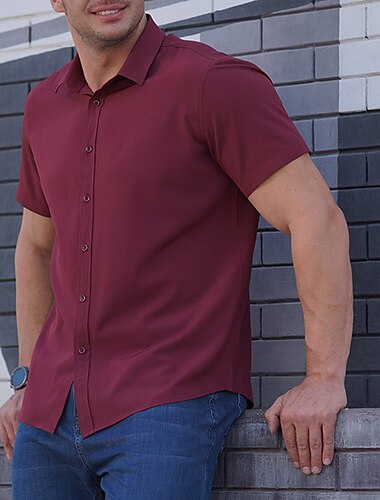  Herren Glatt Hemd Kurzarm Hemd Umlegekragen Outdoor Urlaub Schwarz Weiß Rote Dunkelblau Hellblau Übergröße Bekleidung Moderner Stil Retro Vintage