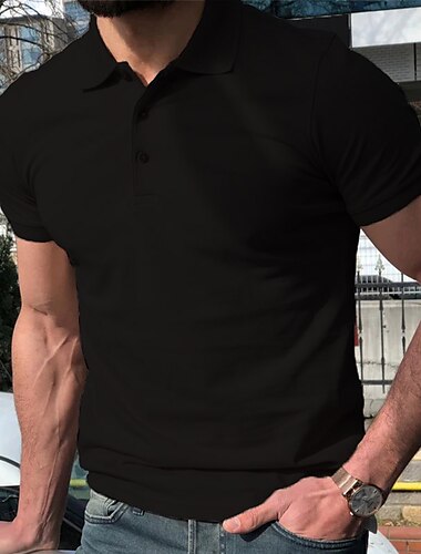  Herren Poloshirt Golfhemd Outdoor Casual Polo-Kragen Kurzarm Modisch Strassenmode Feste Farbe Glatt Knopf vorne Sommer Regular Fit Schwarz Weiß Khaki Poloshirt