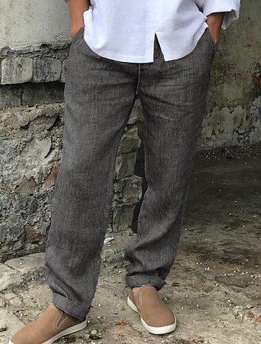  Herren Leinenhose Hose Hosen Sommerhosen Strandhose Kordelzug Elastische Taille Gerade geschnitten Glatt Komfort Atmungsaktiv Casual Täglich Festtage Strassenmode Designer Grau