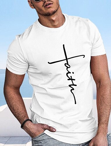  男性用 グラフィック 十字架 信仰 Tシャツ グラフィックTシャツ コットン 半袖 グラフィック シャツ ブラック ホワイト ピンク 快適なTシャツ バケーション ストリート ファッションデザイナーの衣類