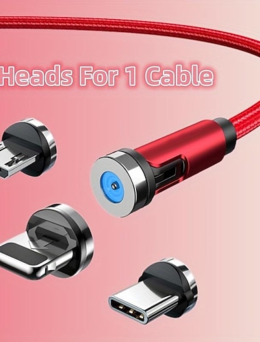  5a magnetisk multiladdningskabel 3,3 fot 6,6 fot usb a till lightning / micro / typ c snabbladdning 3 i 1 540° roterande telefonladdare nylonflätad usb-kabel för iphone/micro usb/typ c enhet