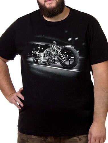  男性用 プラスサイズ ビッグトール Tシャツ クルーネック ブラック ホワイト ネイビーブルー 半袖 アウトドア お出かけ プリント グラフィック 衣類 コットン混 ストリートファッション スタイリッシュ カジュアル