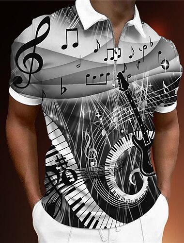  פסטיבל מוזיקה בגדי ריקוד גברים מוסיקה חולצות פולו עם רוכסן חולצת גולף שרוולים קצרים חולצות פולו חולצות עם צווארון יום יומי בגדי נופש בגדי פסטיבלים תלבושות למסיבה הדפסת תלת מימד רבע זיפ פולו