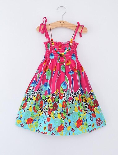  kinderkleidung Mädchen Kleid Blumen Tier Karikatur Ärmellos Casual Aktiv Täglich Baumwolle Knielang Blumenkleid Sommerkleid Sommer Frühling 4 Jahre + 8601 Regenbogenstange 8602 orange 8602 lila