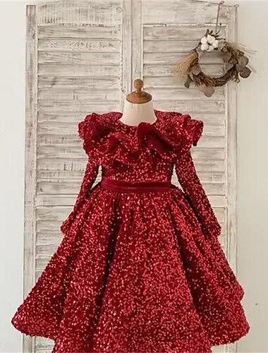  طفل صغير للفتيات فستان الحفلة ترتر كم طويل أداء شبكة لطيف أميرة بوليستر فوق الركبة فستان شيث فستان تل الصيف الربيع الخريف 3-7 سنوات أبيض نبيذ أزرق سماوي