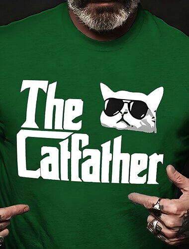  Herren Katze Buchstabe Grafikdrucke T Shirt Grafischen T-Shirt 100% Baumwolle Kurzarm Grafik Hemd Rot Blau Grün Bequemes T-Shirt Urlaub Straße Modedesigner-Kleidung