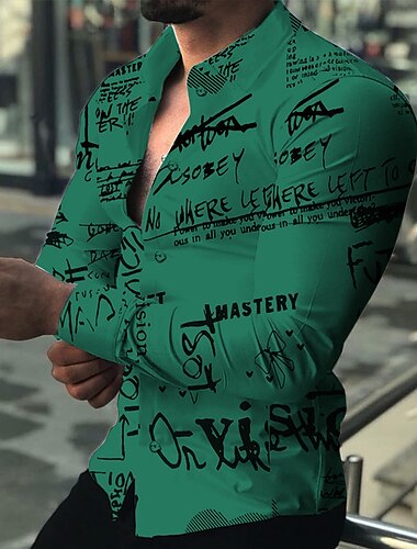  Voor heren Brief Overhemd Overhemd met knopen Lange mouw Modieus Ontwerper Casual Casual Buiten Feestdagen Herfst winter Strijkijzer Afdrukken Button-omlaag blauw Wit Rood Bruin Groen