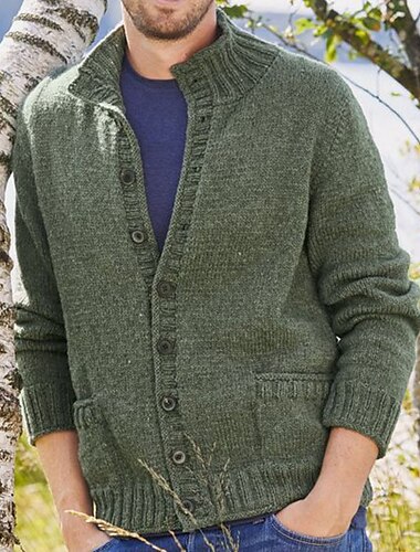  Herre Genser Cardigan Genser Riflet Strikke Normal Strikket عادي Opprett krage Oppvarminger Moderne Moderne Dagligdagstøy Ut på byen Klær Vinter Grønn M L XL