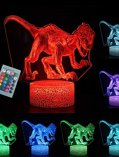  恐竜のおもちゃ 16 色 3d イリュー ジョン デスク ランプ リモコン ナイト ライト子供のためのギフト寝室のベッドサイドの装飾