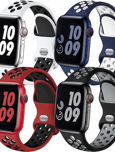  4 Packung Sportarmband Kompatibel mit Apple Watch Armband 38mm 40mm 41mm 42mm 44mm 45mm 49mm Wasserdicht Verstellbar Weiches Silikon Ersatzarmband für iwatch Series Ultra 8 7 SE 6 5 4 3 2 1