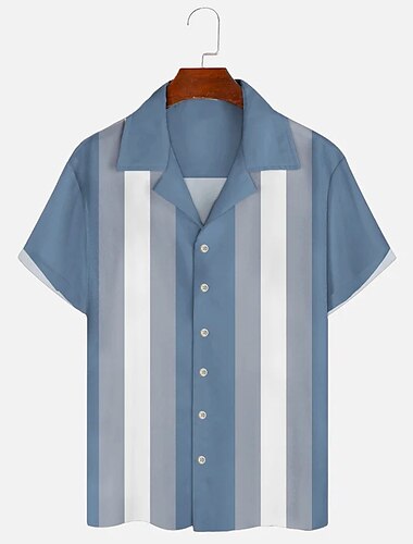  男性用 シャツ ボタンアップシャツ カジュアルシャツ サマーシャツ ボーリングシャツ ブラック ブルー オレンジ グリーン 半袖 カラーブロック グラフィック キャンプカラー 日常 バケーション プリント 衣類 ファッション 1950年代風 カジュアル 快適