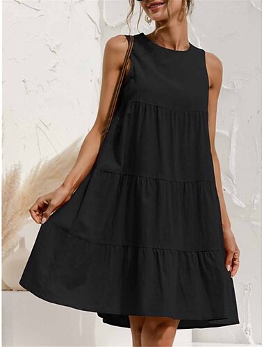  Per donna Mini Abito Misto cotone Abito a Tubino Vestito Estivo Vestito Casual Essenziale Casual Quotidiano All'aperto Vestibilità regolare Colore Puro Senza Maniche Girocollo Blu chiaro Verde