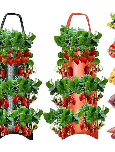  Hängende Erdbeer-Anbautasche, Erdbeer-Anbautasche mit 8 Löchern für Erdbeer-Tomaten und Paprika, umgedrehte Tomaten-Anbautasche, Gemüse-Anbautasche, Gartenbedarf