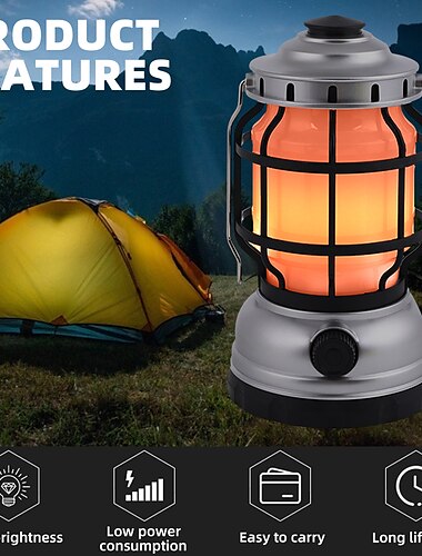  Linternas portátiles retro, linterna de atenuación continua, tienda de campaña recargable, equipo de iluminación para exteriores, lámpara de luz