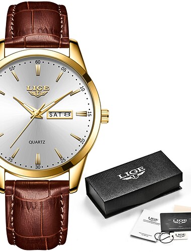  Ρολόι Quartz Ανδρικό Πολυτελές Ρολόι Χεριού Αναλογικό Λαμπερό Ημερολόγιο Ημερομηνίας Εβδομάδας Αδιάβροχο Ρολόι PU Δέρμα Δώρα για την Ημέρα του Πατέρα