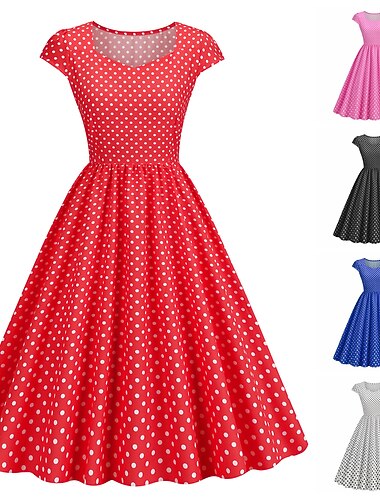  Puntíky Retro Vintage 1950 Grease Oblečení Swing Šaty Šaty s rozšířením Puntíky Společenské Šaty Žen Karneval Maškarní Casual Denní Šaty Domácí Šaty