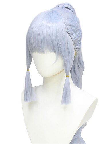  Genshin Impact Perücke Shenli Linghua COS Perücke Modell Rolle Modell hellsilberne einzelne Pferdeschwanz Cosplay langes Haar Halloween Perücken