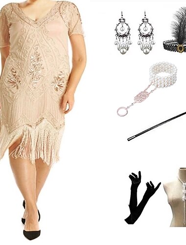  De livlige 20-årene 1920-tallet Cocktail Kjole Flapper kjole Cocktailkjole Tilbehør sett Den store Gatsby Bryllupsgjest Paljetter Dusk Dame Maskerade Fest / aften Skoleball Bryllupsmottagelse Voksne