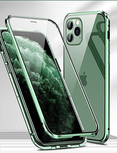  Funda de vidrio templado magnético para iPhone 16 15 14 13 12 11 Pro Max Plus – Marco metálico de doble cara protector de lente de cuerpo completo cubierta transparente a prueba de golpes