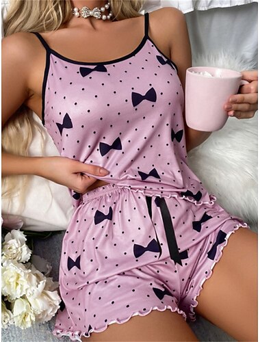  Damen-Schlafanzug, Pyjama-Oberteil und Hose, Herz-Punkt-Design, lässiger Komfort, süßes Zuhause, tägliches Bett, atmungsaktive Träger, ärmelloses Trägertop, Shorts, rückenfrei,