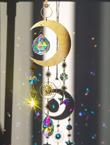  Wandkunstdekor, Mondstern, Sonnenfänger, Anhänger, Kristallanhänger, Kronleuchter, Regenbogen, zum Aufhängen, Ornament, Wandbehang, Baum, Fenster, Prisma, Ornament für Zimmer, Heimbüro, Gartendekoration
