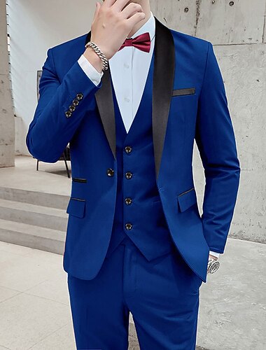  Anzüge für Männer für Hochzeiten Tuxedos rosa royalblau Sommer uni Standardpassform 3-teilig einreihig ein Knopf