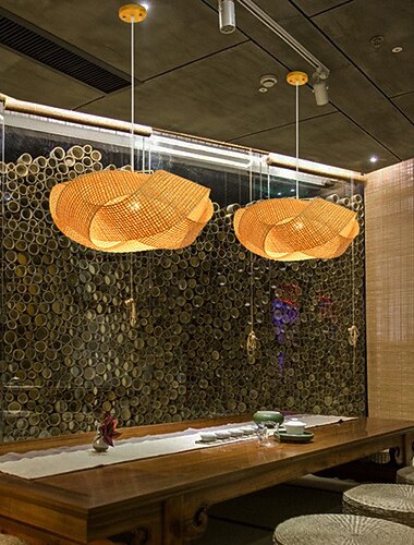  led pendnat lys bambus lanterne design lysekrone retro 40cm e26/e27 lysekrone takbelysning gjelder for stue soverom restaurant kafé bar restaurant klubb