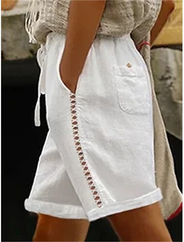  Mujer Perneras anchas Pantalones de lino Lino Artificial Bolsillos laterales Cortado Corto Gris oscuro