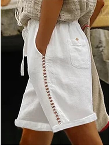  Mujer Pantalones cortos de lino y algodón Perneras anchas Pantalón corto Moda Corto Plano Bolsillos laterales Cortado Comodidad Rígido Vacaciones Gris oscuro Blanco Caqui Gris Ligero Ajuste regular