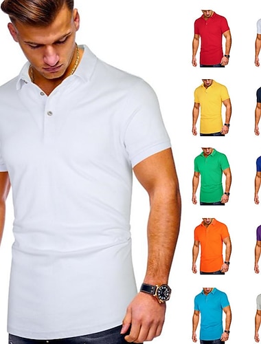  Herr POLO Shirt Golftröja Ledigt Dagligen Polokrage Klassisk Kortärmad Sport Mode Ensfärgat Knapp Fram Button-Down Sommar Normal Svart Vit Gul Rubinrött Marinblå Blå POLO Shirt